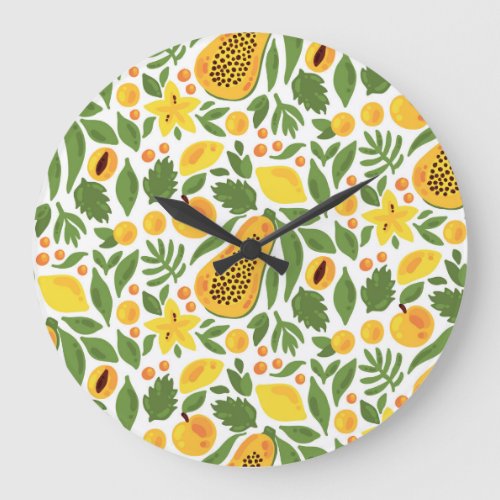 Exotic Fruits Ensemble Papaya Lemon Mango Large Clock