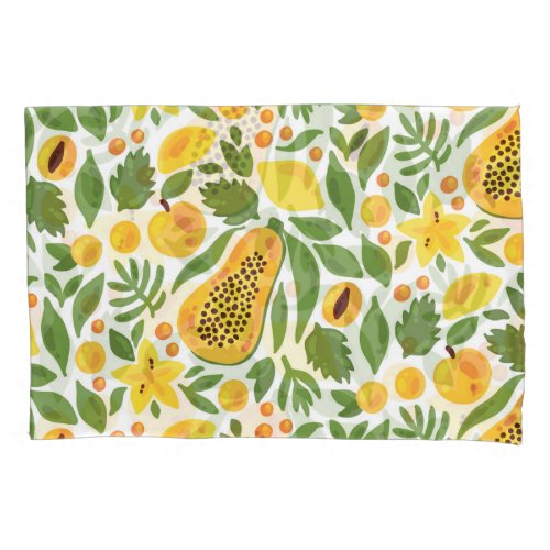 Exotic Fruits Ensemble Papaya Lemon Mango Pillow Case