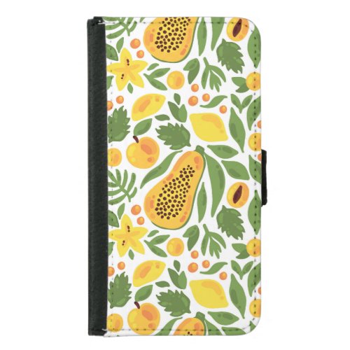 Exotic Fruits Ensemble Papaya Lemon Mango Samsung Galaxy S5 Wallet Case
