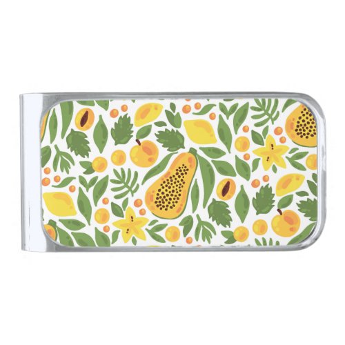 Exotic Fruits Ensemble Papaya Lemon Mango Silver Finish Money Clip