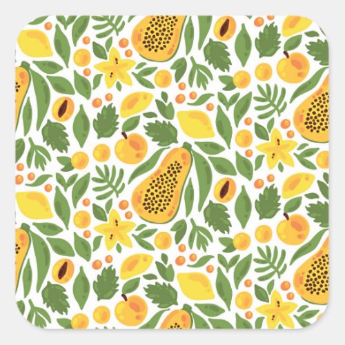 Exotic Fruits Ensemble Papaya Lemon Mango Square Sticker