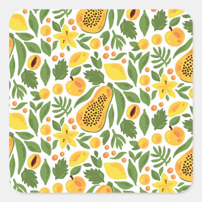 Exotic Fruits Ensemble: Papaya, Lemon, Mango Square Sticker (Front)