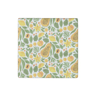 Exotic Fruits Ensemble: Papaya, Lemon, Mango Stone Magnet