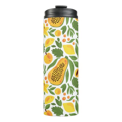 Exotic Fruits Ensemble Papaya Lemon Mango Thermal Tumbler