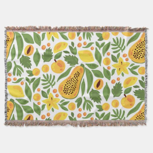 Exotic Fruits Ensemble Papaya Lemon Mango Throw Blanket