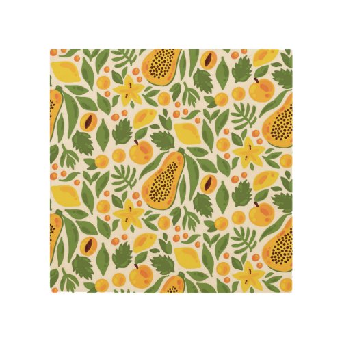 Exotic Fruits Ensemble Papaya Lemon Mango Wood Wall Art