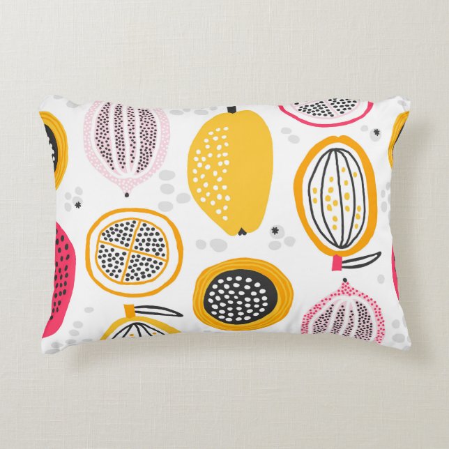 Exotic Fruits Hand-Drawn: Vintage Summer Accent Pillow (Front)