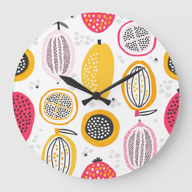Exotic Fruits Hand-Drawn: Vintage Summer Large Clock (Front)