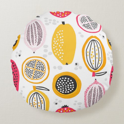 Exotic Fruits Hand_Drawn Vintage Summer Round Pillow