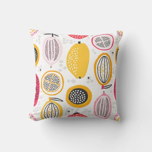 Exotic Fruits Hand_Drawn Vintage Summer Throw Pillow