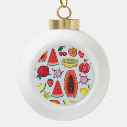 Exotic Fruits Trendy Print Seamless Ceramic Ball Christmas Ornament