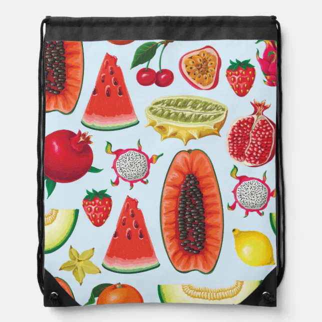 Exotic Fruits: Trendy Print Seamless. Drawstring Bag 