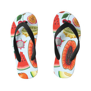 Exotic Fruits: Trendy Print Seamless. Kid's Flip Flops