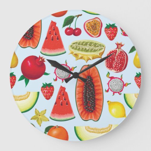 Exotic Fruits Trendy Print Seamless Large Clock