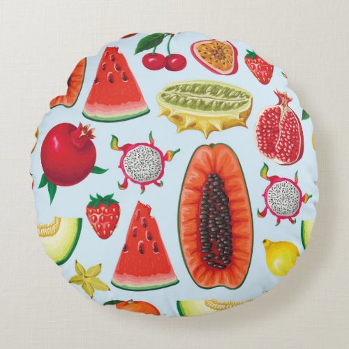 Exotic Fruits Trendy Print Seamless Round Pillow