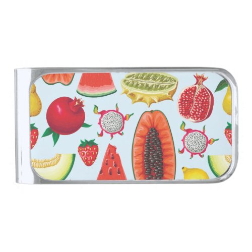 Exotic Fruits Trendy Print Seamless Silver Finish Money Clip