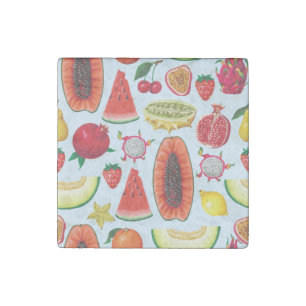 Exotic Fruits: Trendy Print Seamless. Stone Magnet