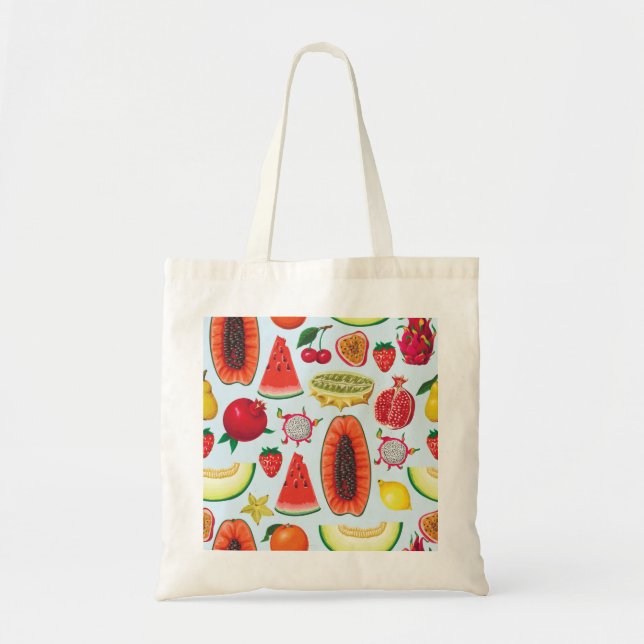 Exotic Fruits: Trendy Print Seamless. Tote Bag (Front)