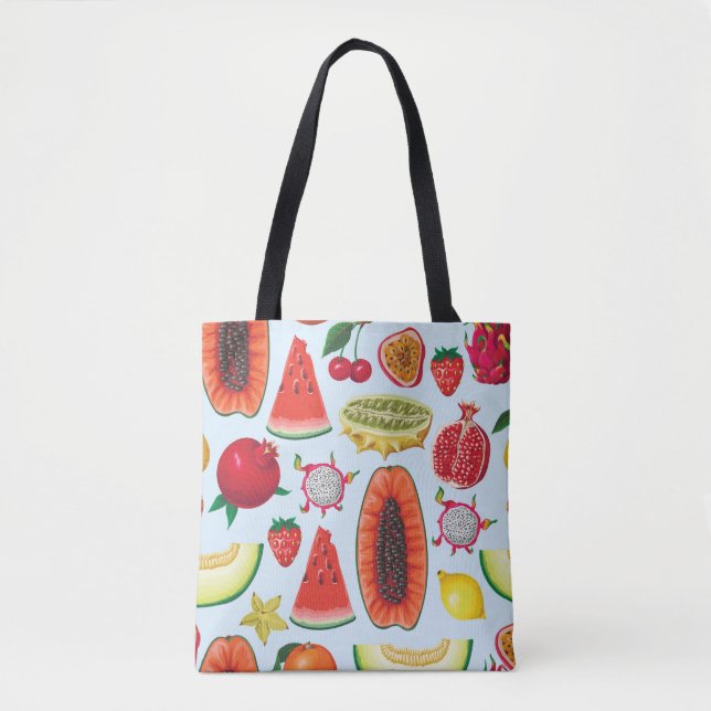 Exotic Fruits: Trendy Print Seamless. Tote Bag (Front)