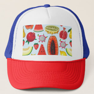 Exotic Fruits: Trendy Print Seamless. Trucker Hat