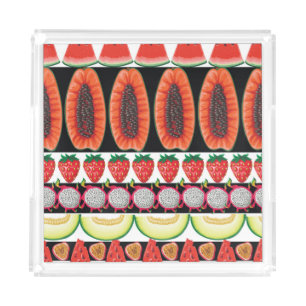 Exotic Fruits Trendy Seamless Pattern Acrylic Tray