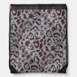 Exotic Furry Leopard Spots Dusty Blue Aubergine Drawstring Bag