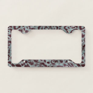 Exotic Furry Leopard Spots Dusty Blue Aubergine License Plate Frame