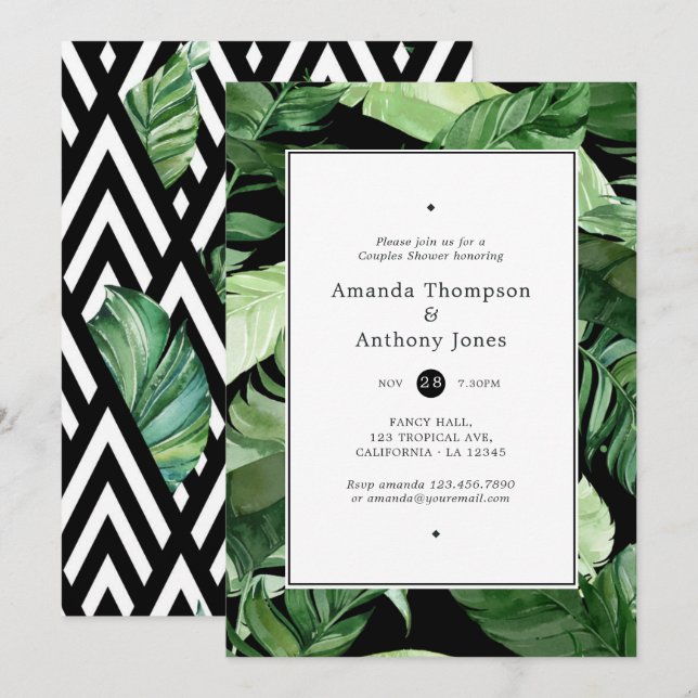 Exotic Geometric Forest Wedding Couples Shower Invitation (Front/Back)