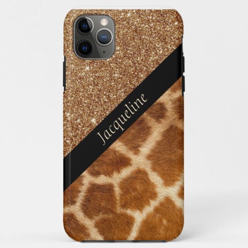 Exotic Giraffe Fur and Brown Glitter Glam iPhone 11 Pro Max Case