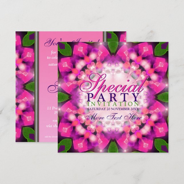 Exotic Girly Pink Purple Special Party Invitations (Front/Back)