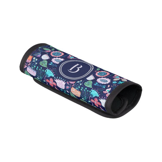 Exotic glam flowers and butterflies pattern luggage handle wrap (Angled)