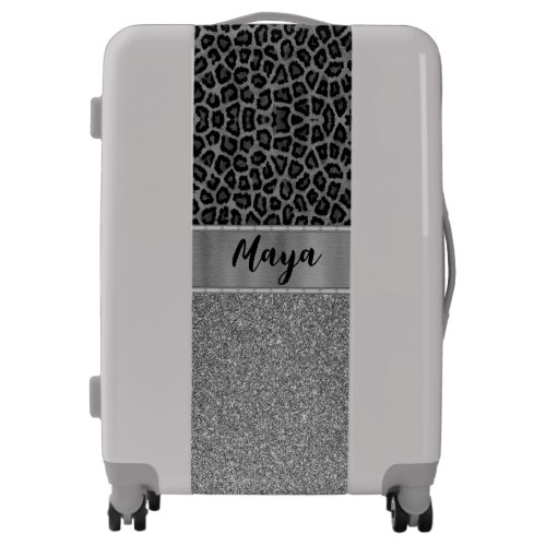 Exotic Glittery Black and Grey Leopard Luggage