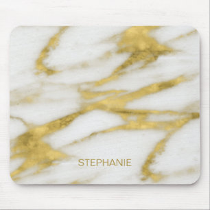 Exotic Gold and White Marble Abstract with Monogra Mouse Pad