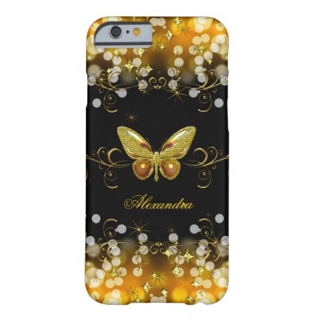 Exotic Gold Black Butterfly Sparkles Barely There Iphone 6 Case