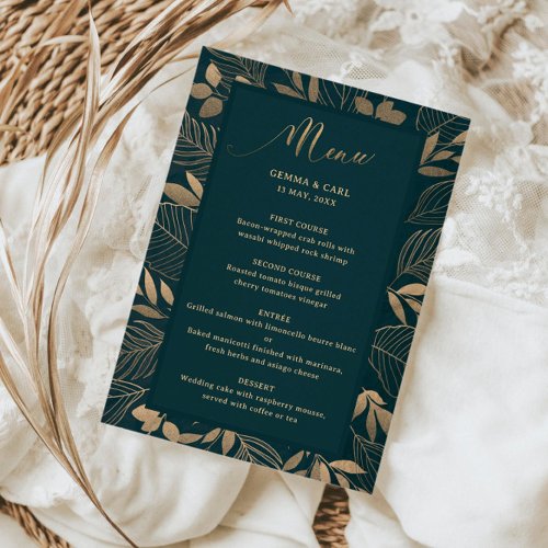 Exotic Gold Foilage Border Wedding menu card