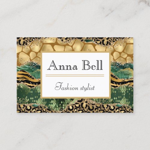 Exotic green and gold safari design business card