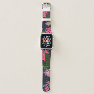 Exotic green and pink tropical palm leaves and pro apple watch band