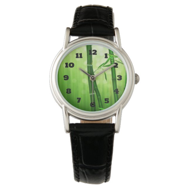 Exotic Green Bamboo With Shiny Bokeh Lights Watch (Front)