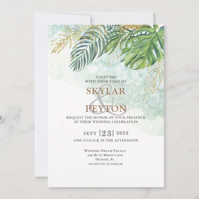 Exotic Green Jungle Foliage  Invitation (Front)