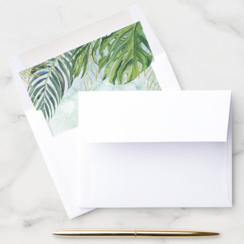 Exotic Green Jungle Foliage Watercolor Envelope Liner