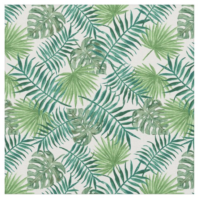Exotic Green Leaves Fabric (Close Up)