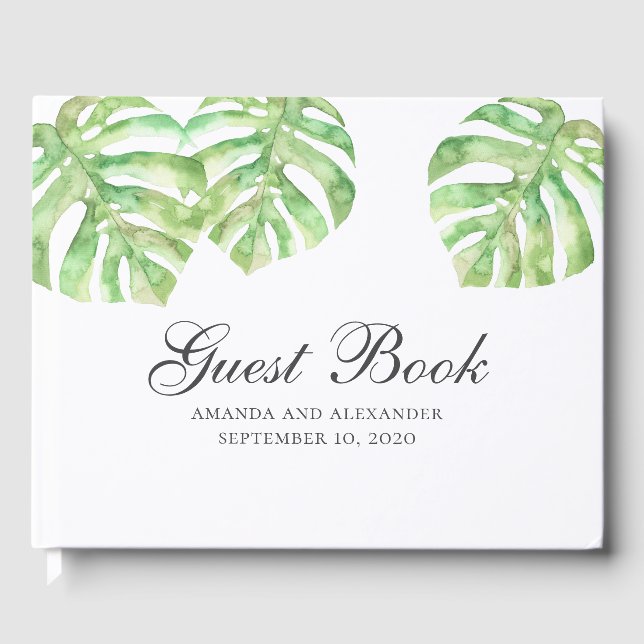 Exotic green leaves. Summer tropical wedding Guest Book (Front)