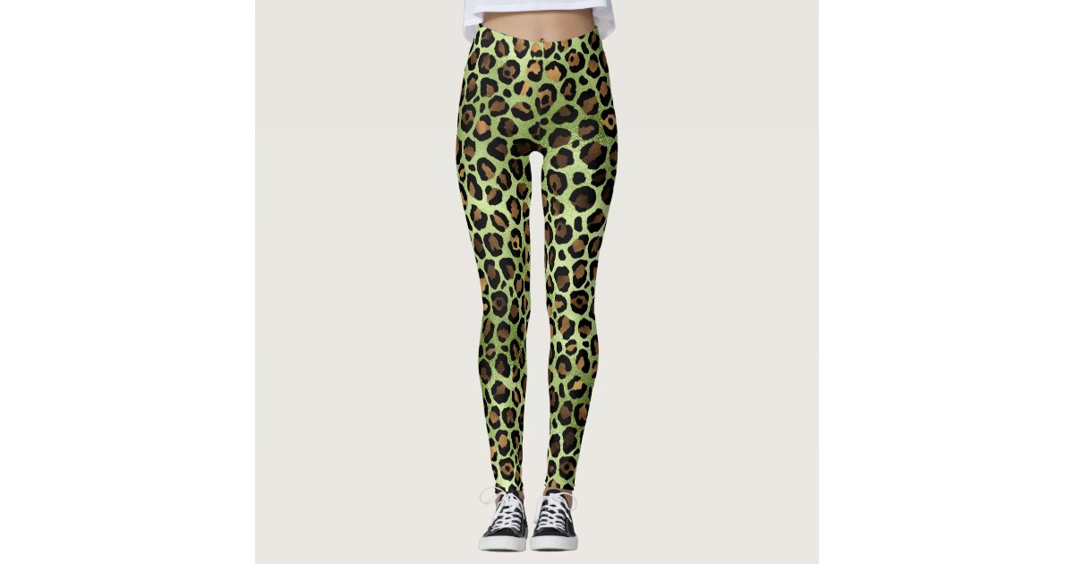 Patterned Leggings - Green/leopard print - Ladies