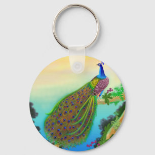 Exotic Green Peacock Keychain