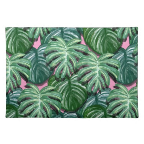 Exotic Green Tropical Leaves Pattern Cloth Placemat