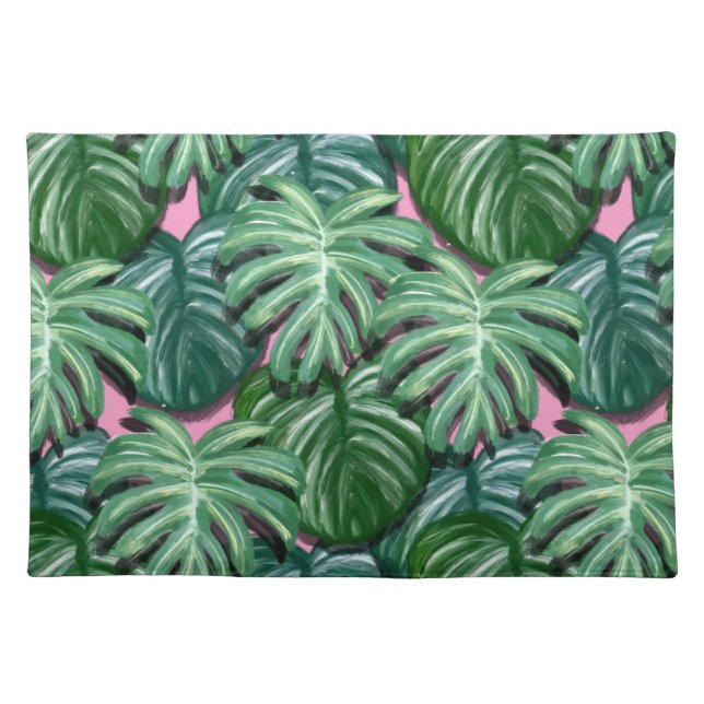 Exotic Green Tropical Leaves Pattern Cloth Placemat (Front)