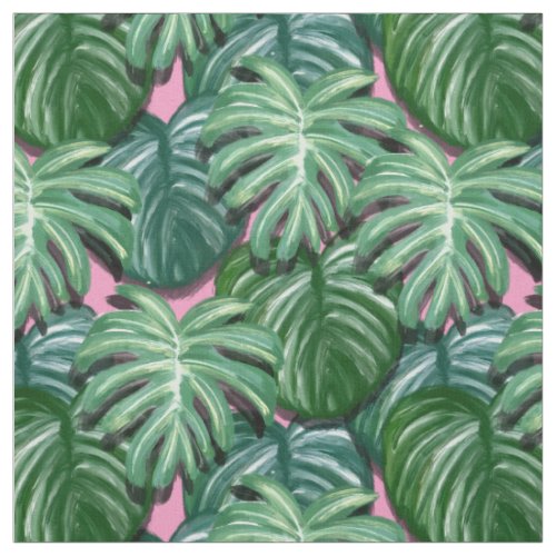 Exotic Green Tropical Leaves Pattern Fabric