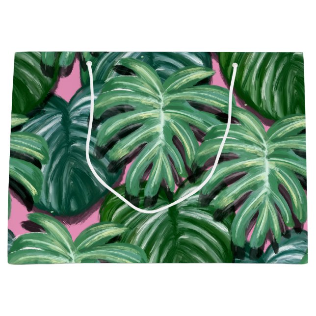 Exotic Green Tropical Leaves Pattern Large Gift Bag (Front)