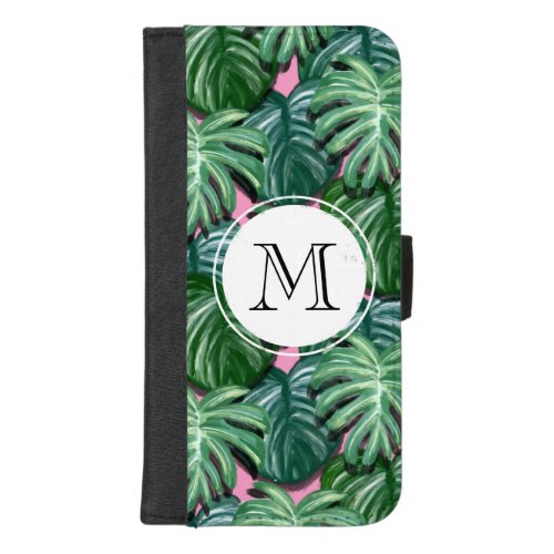 Exotic Green Tropical Leaves Pattern Monogram iPhone 87 Plus Wallet Case