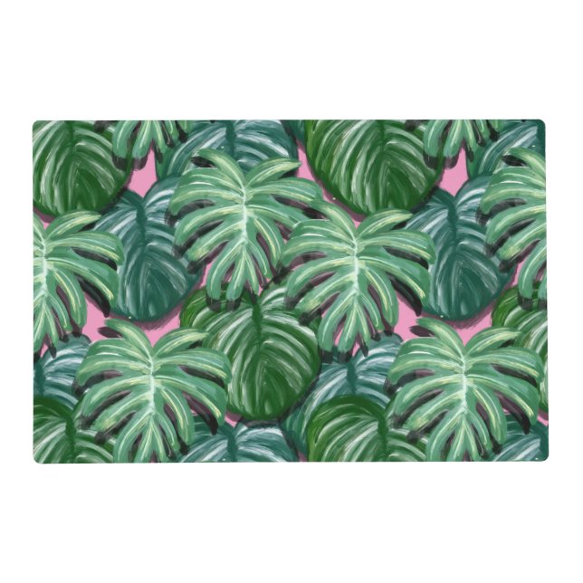Exotic Green Tropical Leaves Pattern Placemat (Front)